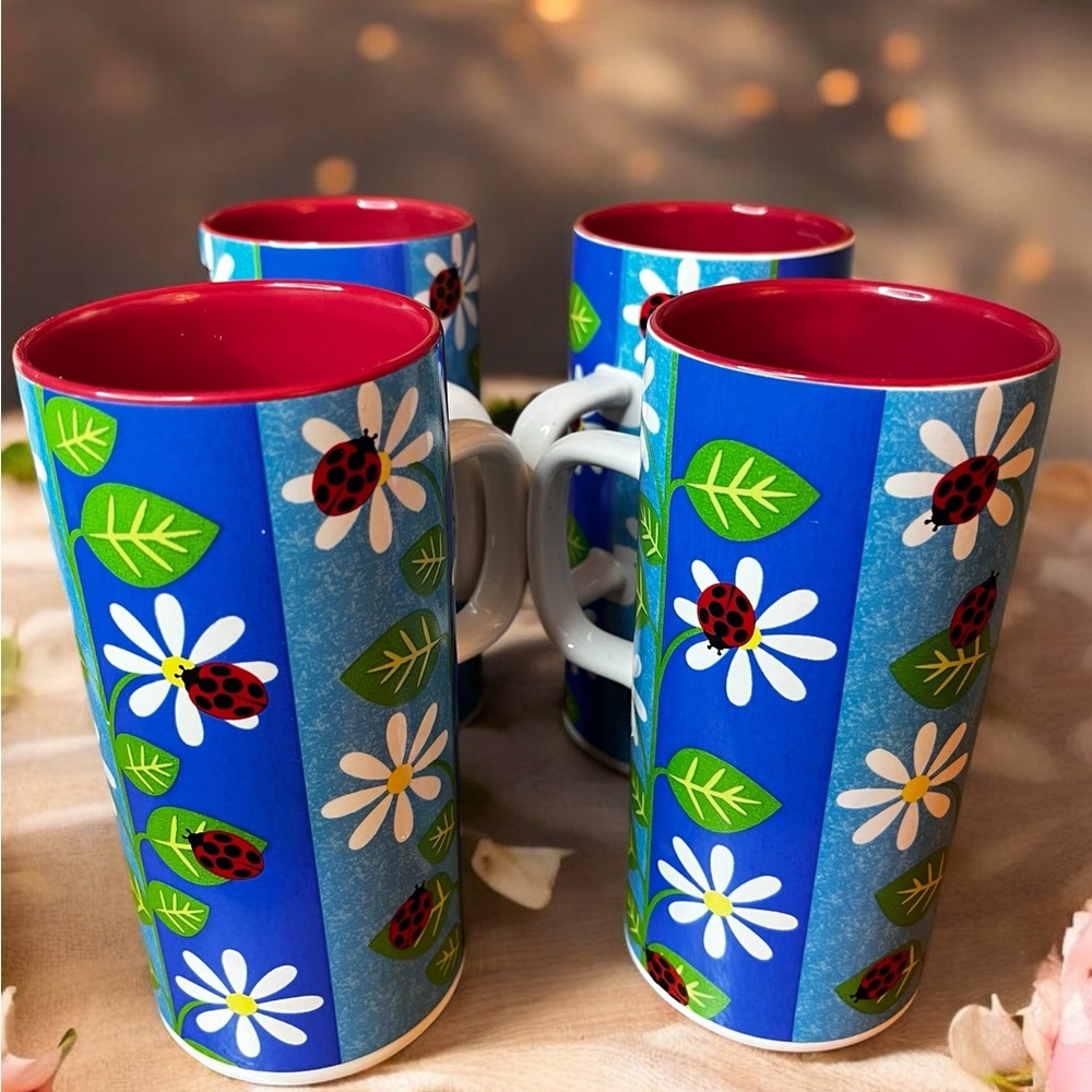 Set of 4 Room Creative Ladybugs Coffee Mugs Stoneware Signature Housewares 2006